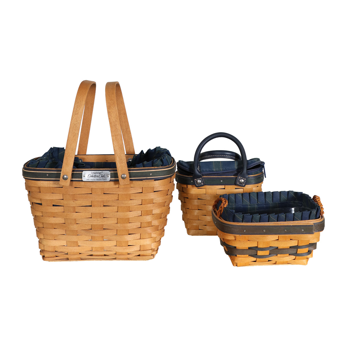 Set of 3 Navy & Forest Plaid Longaberger Baskets | Vintage Decor 