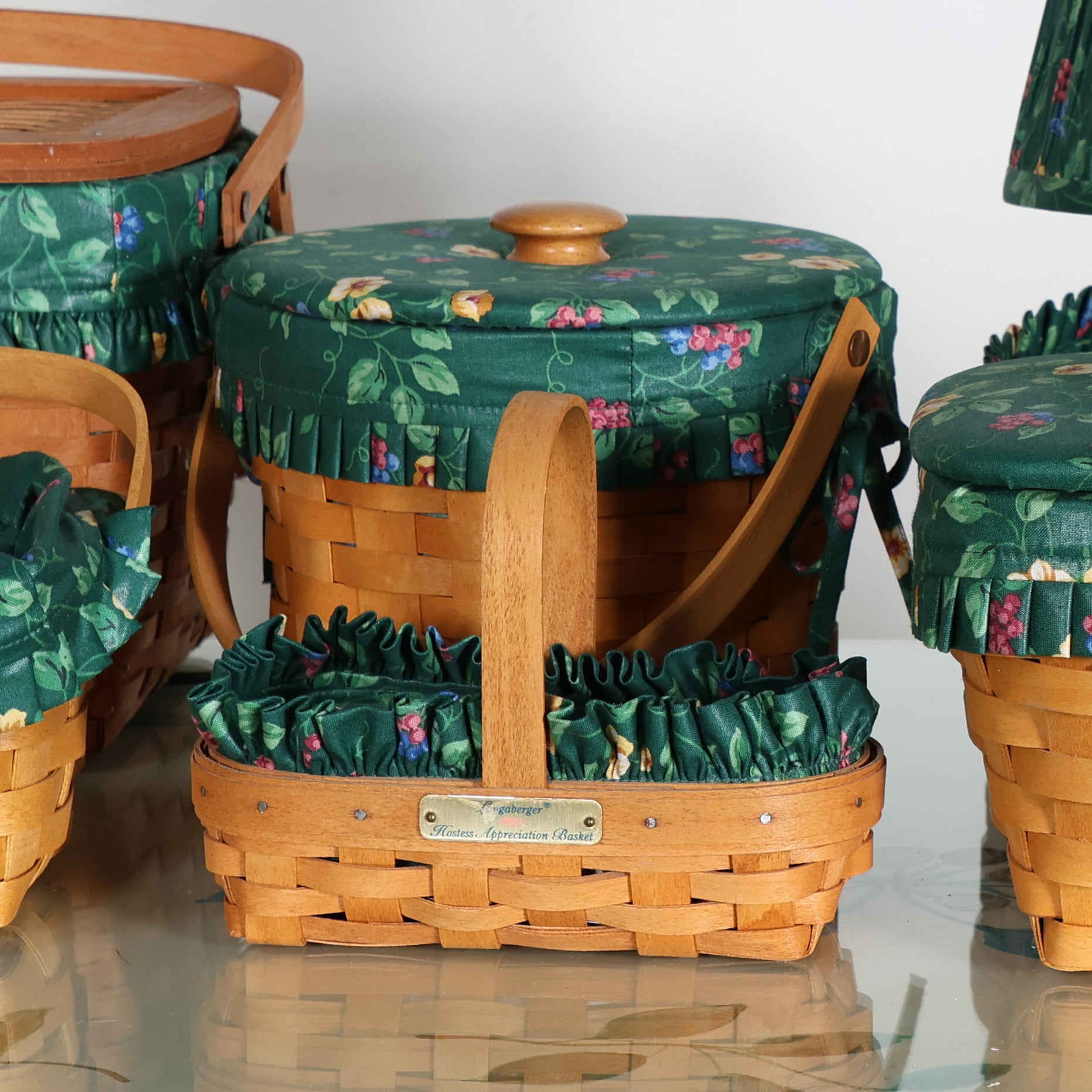 Seven Piece Longaberger Set in Green Floral | Vintage Decor