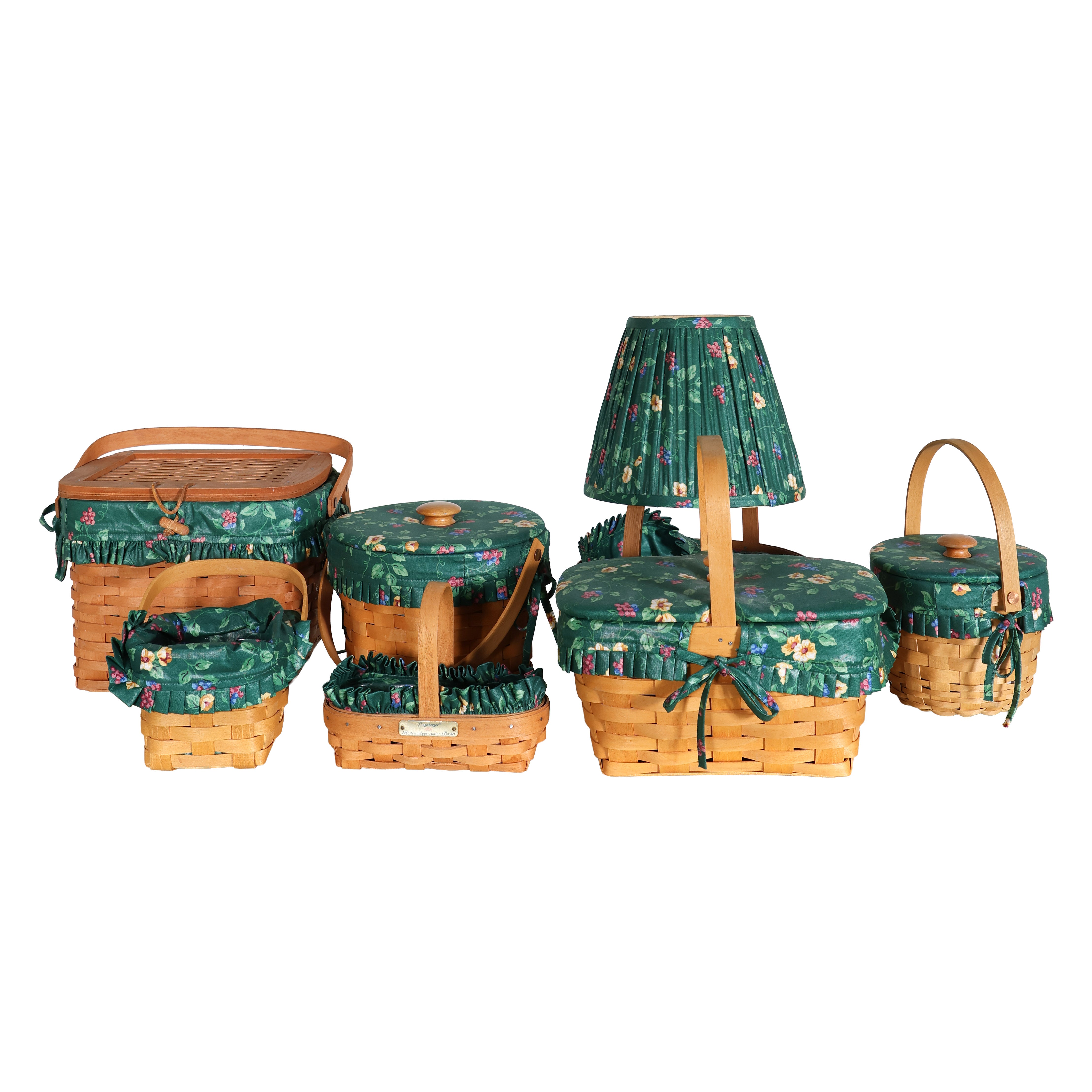 Seven Piece Longaberger Set in Green Floral | Vintage Decor