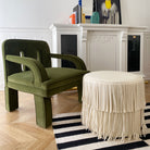 White fringe ottoman