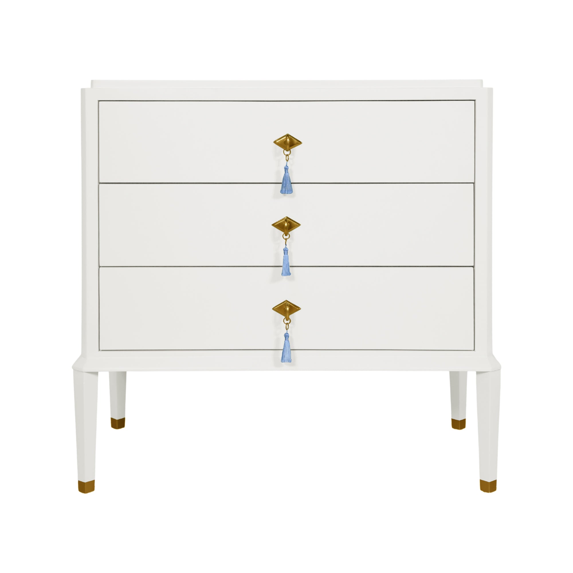 Clancy Chest Petite | Modern White Nightstand with Tassel Hardware