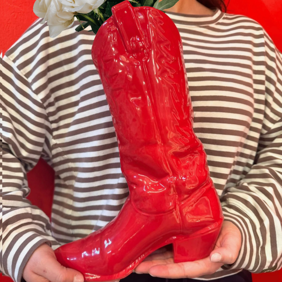 Bot Vase Cowboy Boot Vase in Cherry Red | Handmade Ceramic Cowboy Boot Vase ...