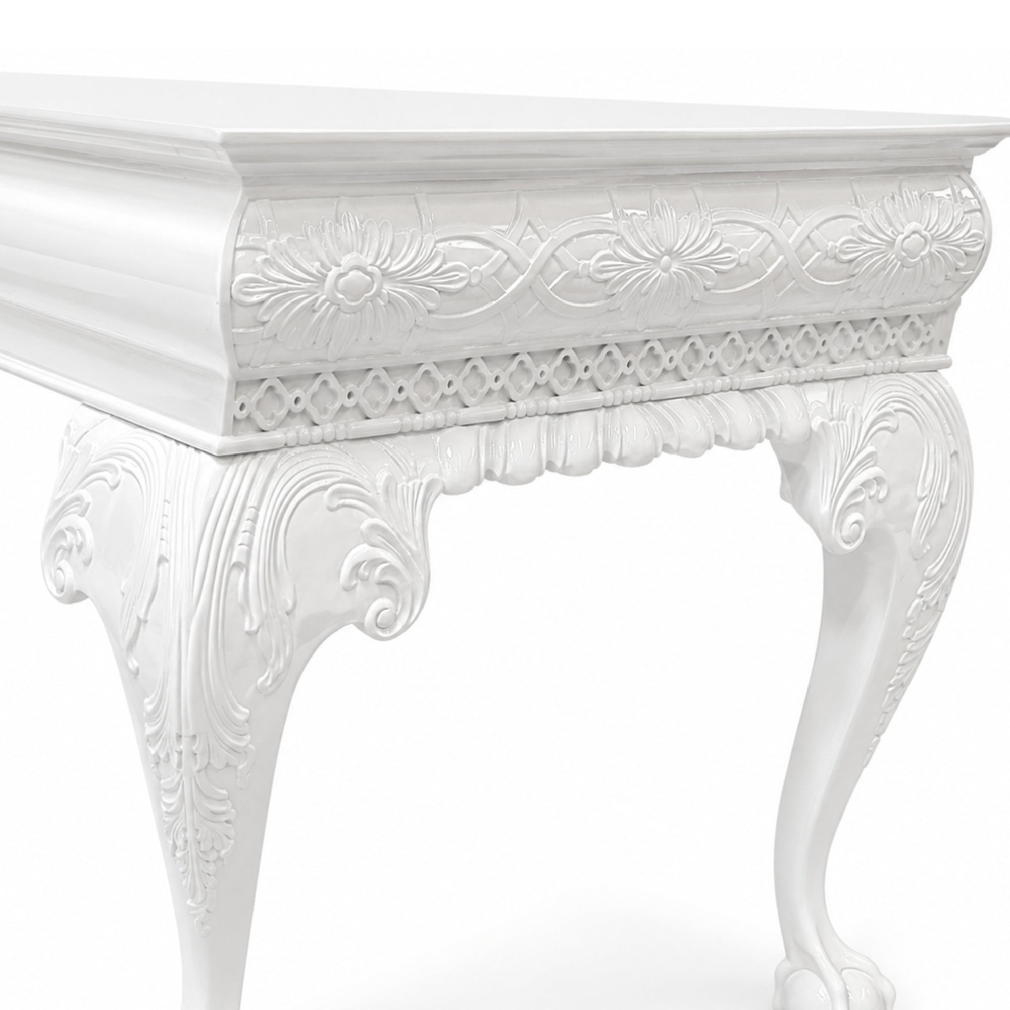 Traditional Wood Carved Desk Refinished in White Lacquer – Scout