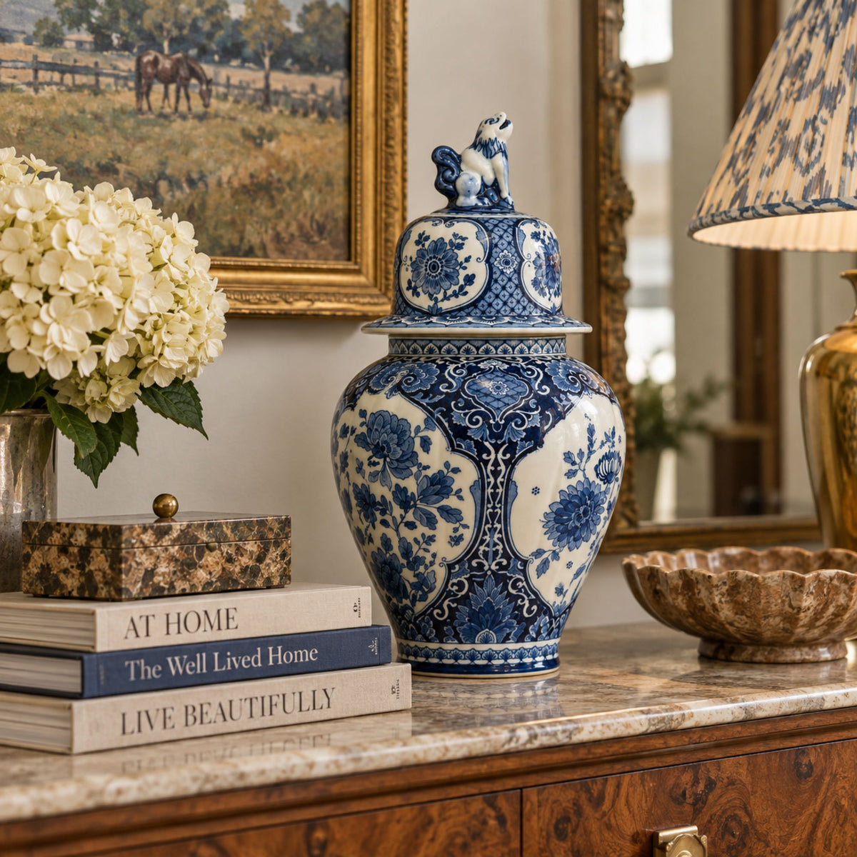 Delft Blue & White Lidded Urn - view 3 of 3