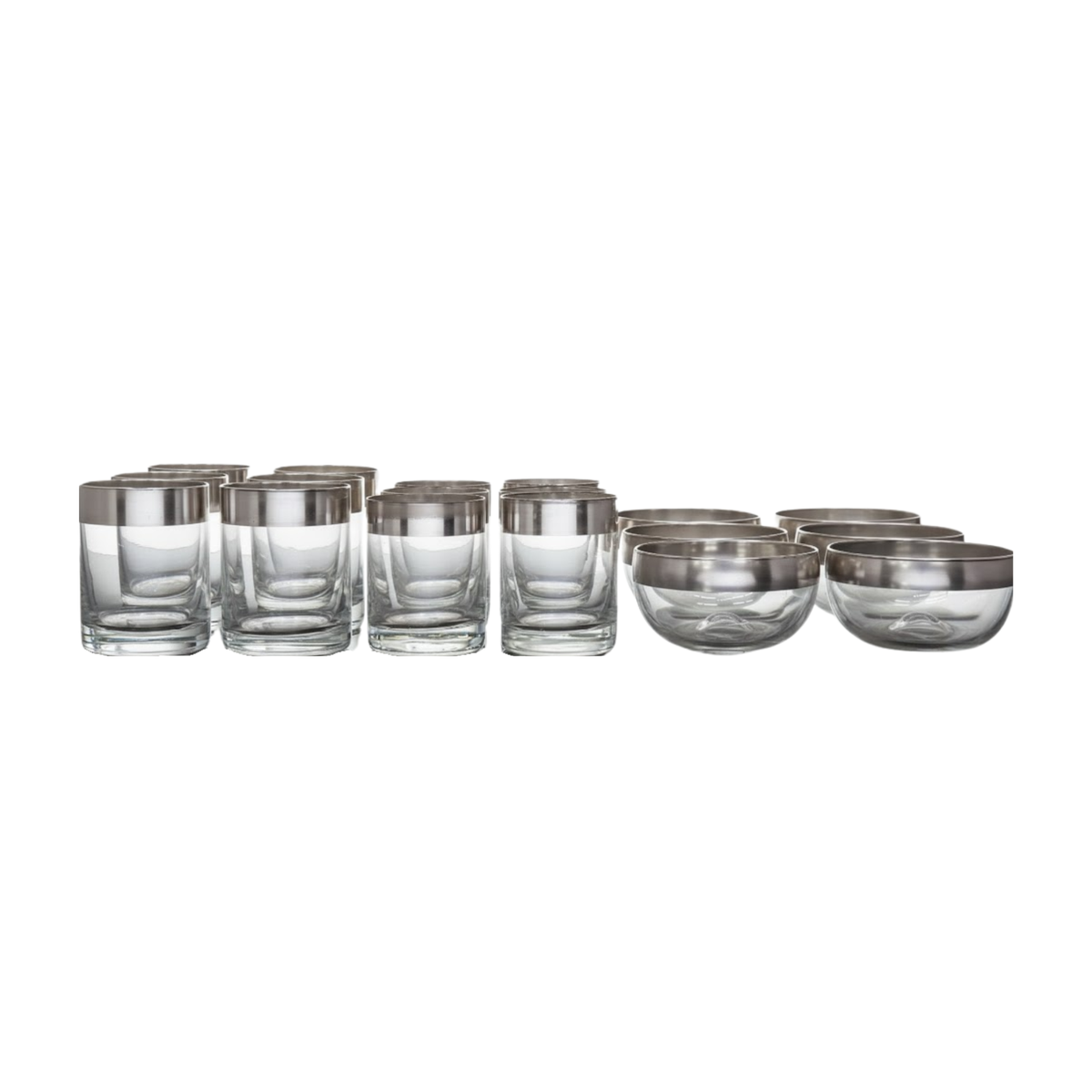 Dorothy Thorpe Mid-Century Silver Rimmed Glass Tableware | Vintage  Vintage Mid Century 12 West Virginia Frost Nip Platinum Band Glassware Bar main image 0