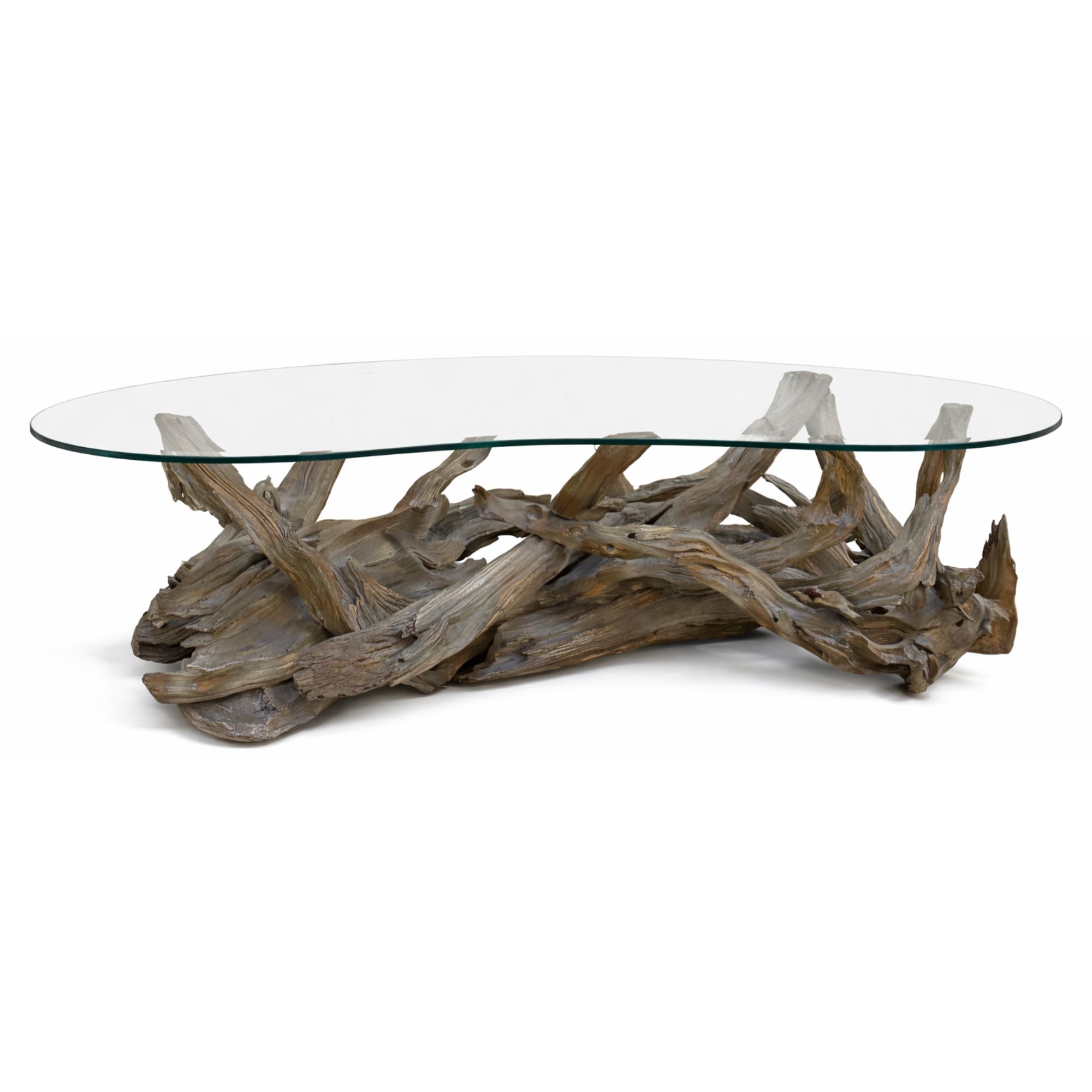 Driftwood Coffee Table with Glass Top – Scout Design Studio