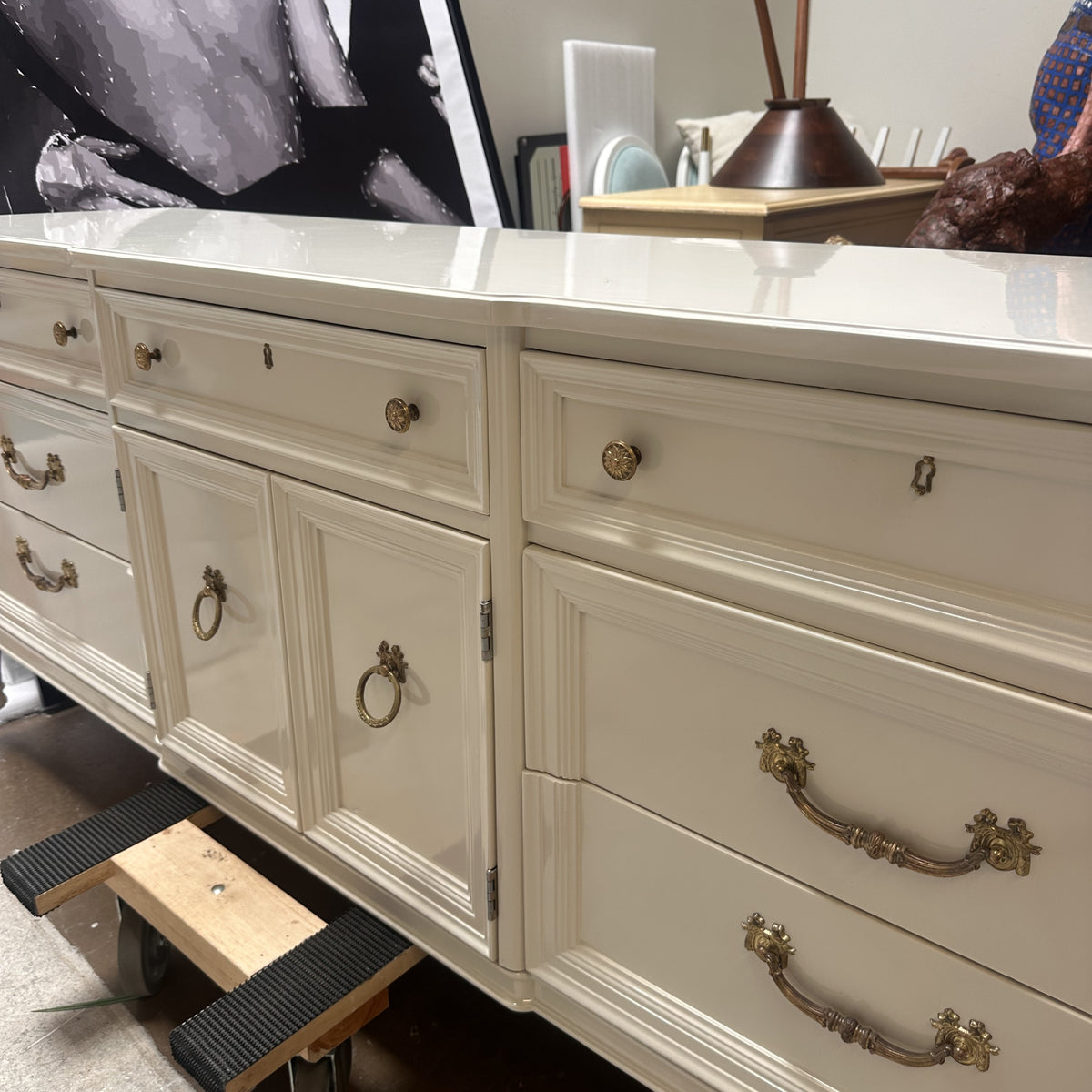 gold and white dresser Refinished Dresser in White Lacquer – Scout Design Studio