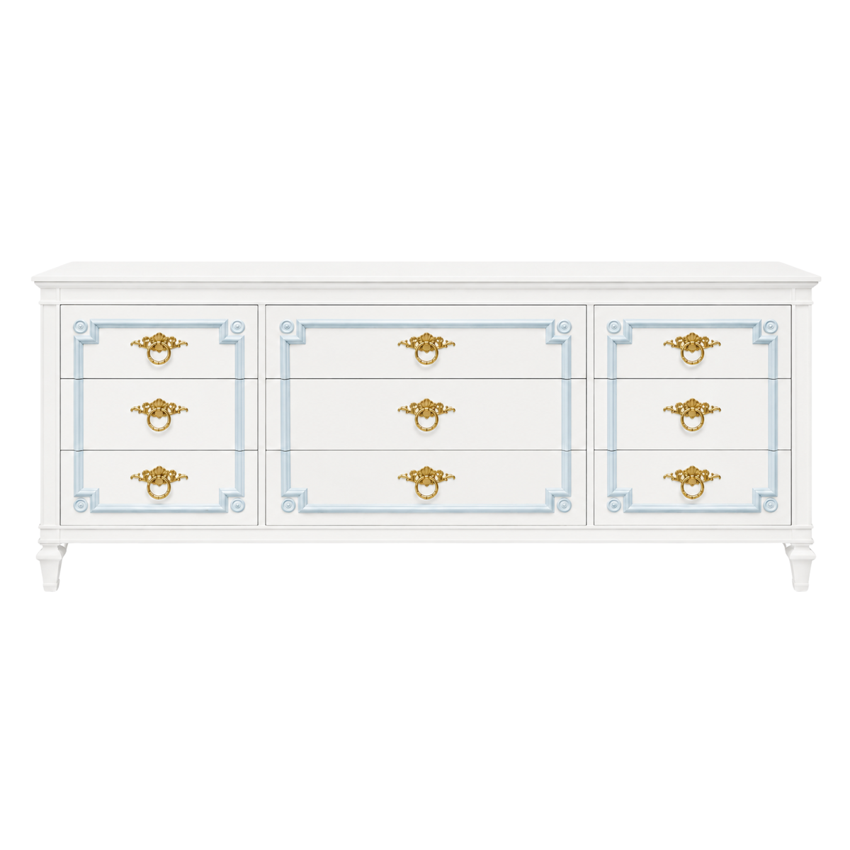 Widdicomb Dresser Refinished in Cirrus White and Gulfstream Blue l Vintage Furniture – Scout Design Studio