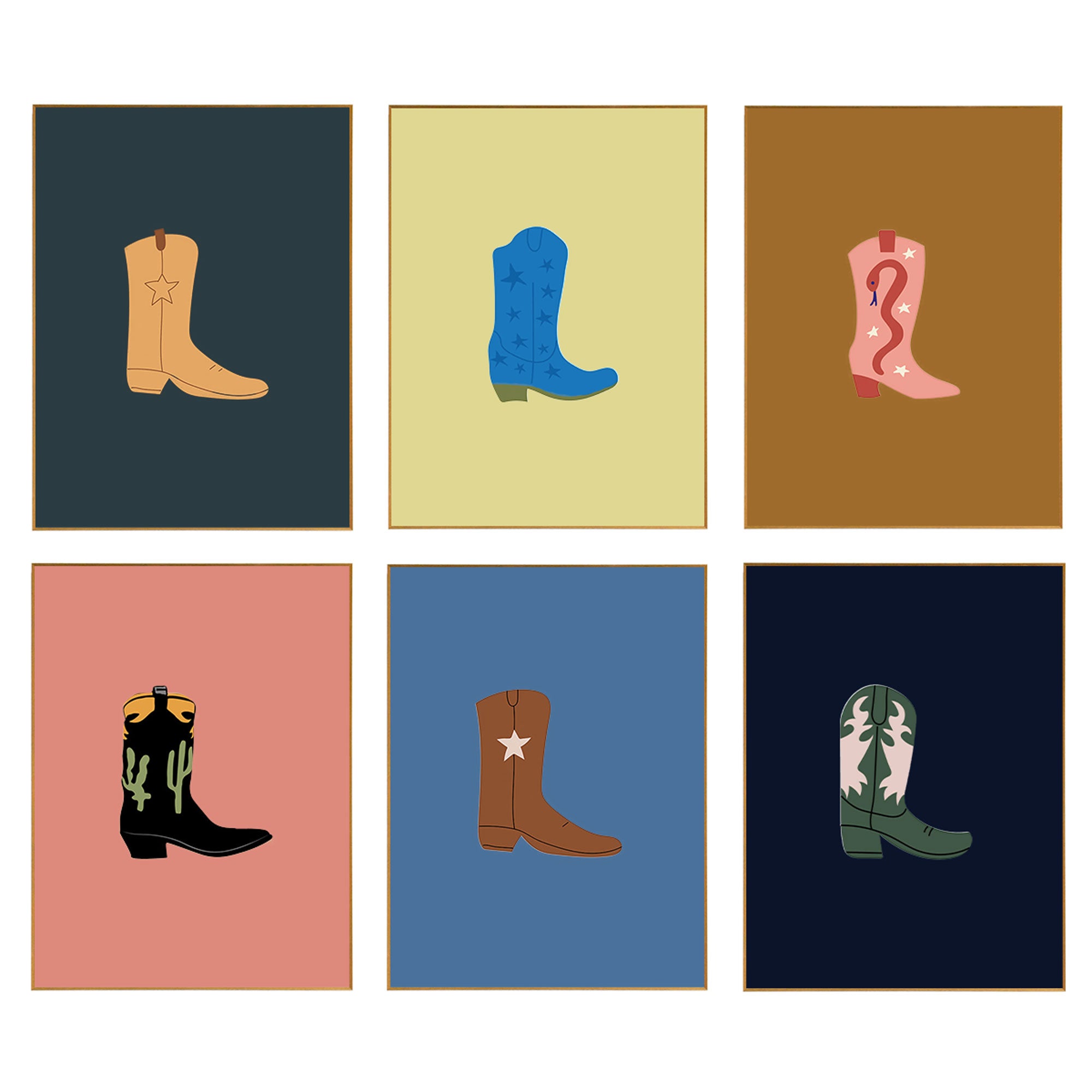 Framed Cowboy Boot Print- Set of 6 | Western Wall Art – Scout