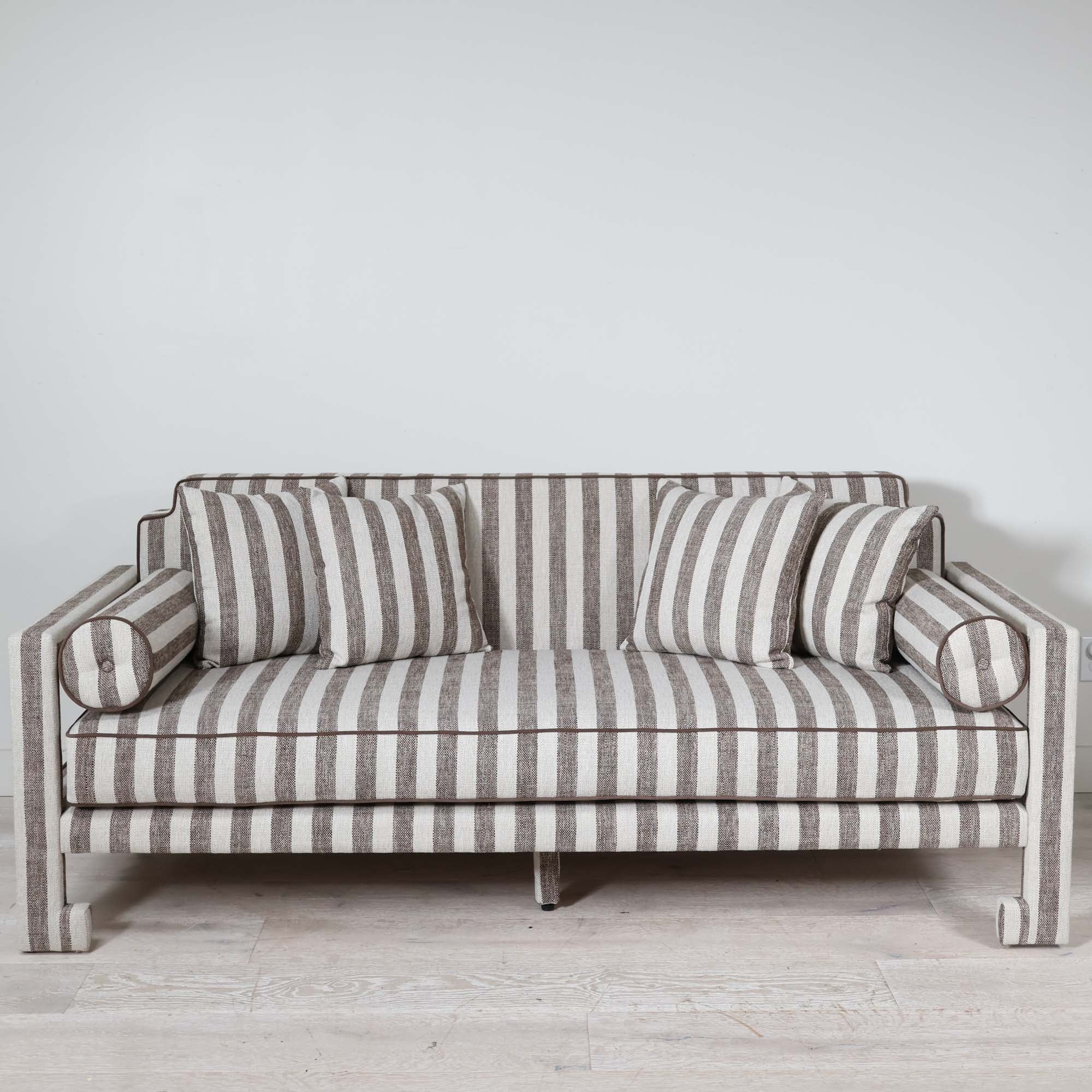 Janou Sofa in Chocolate Stripe | Contemporary Seating – Scout