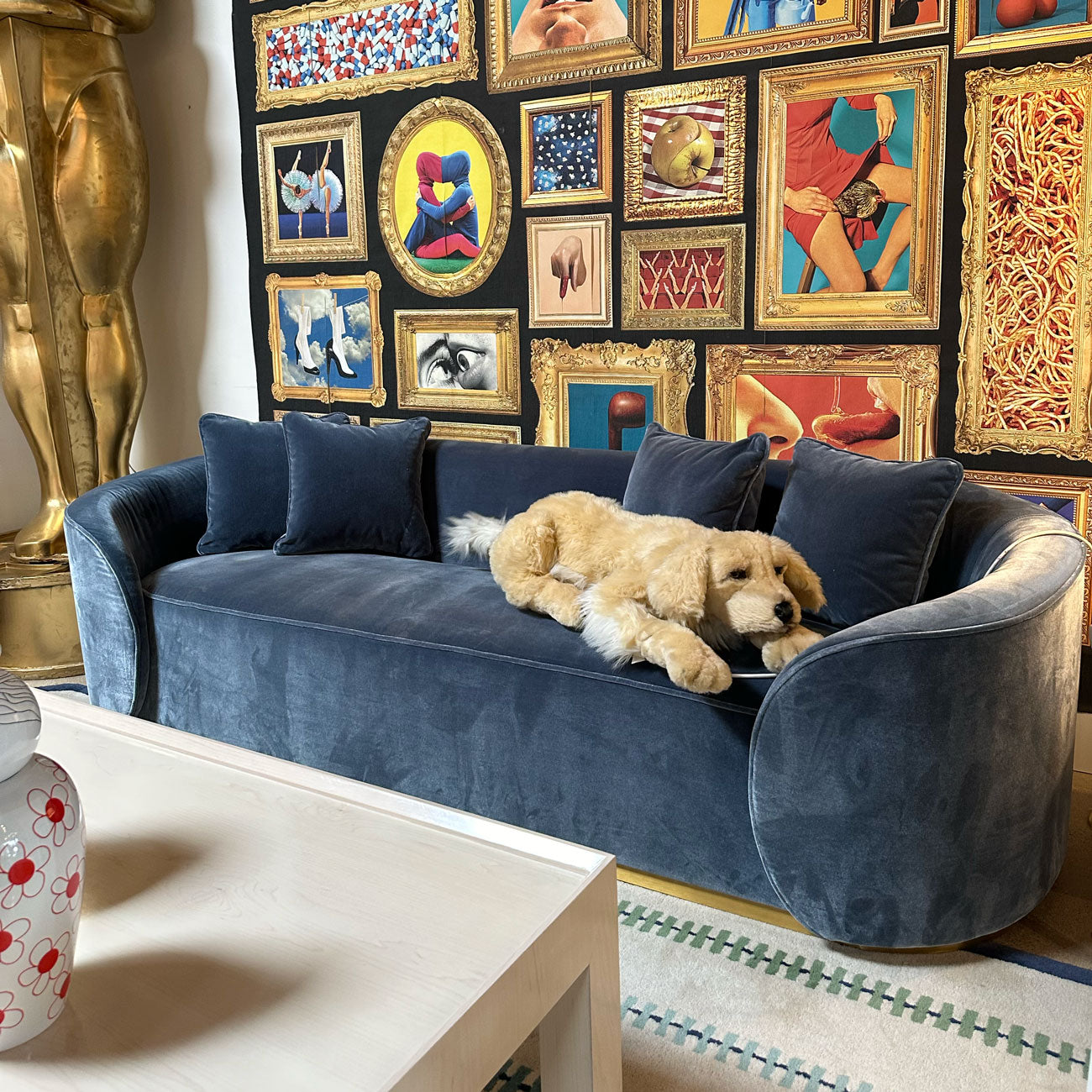 Martita Sofa in Slate Blue | Velvet & Brass Sofa – Scout Design Studio