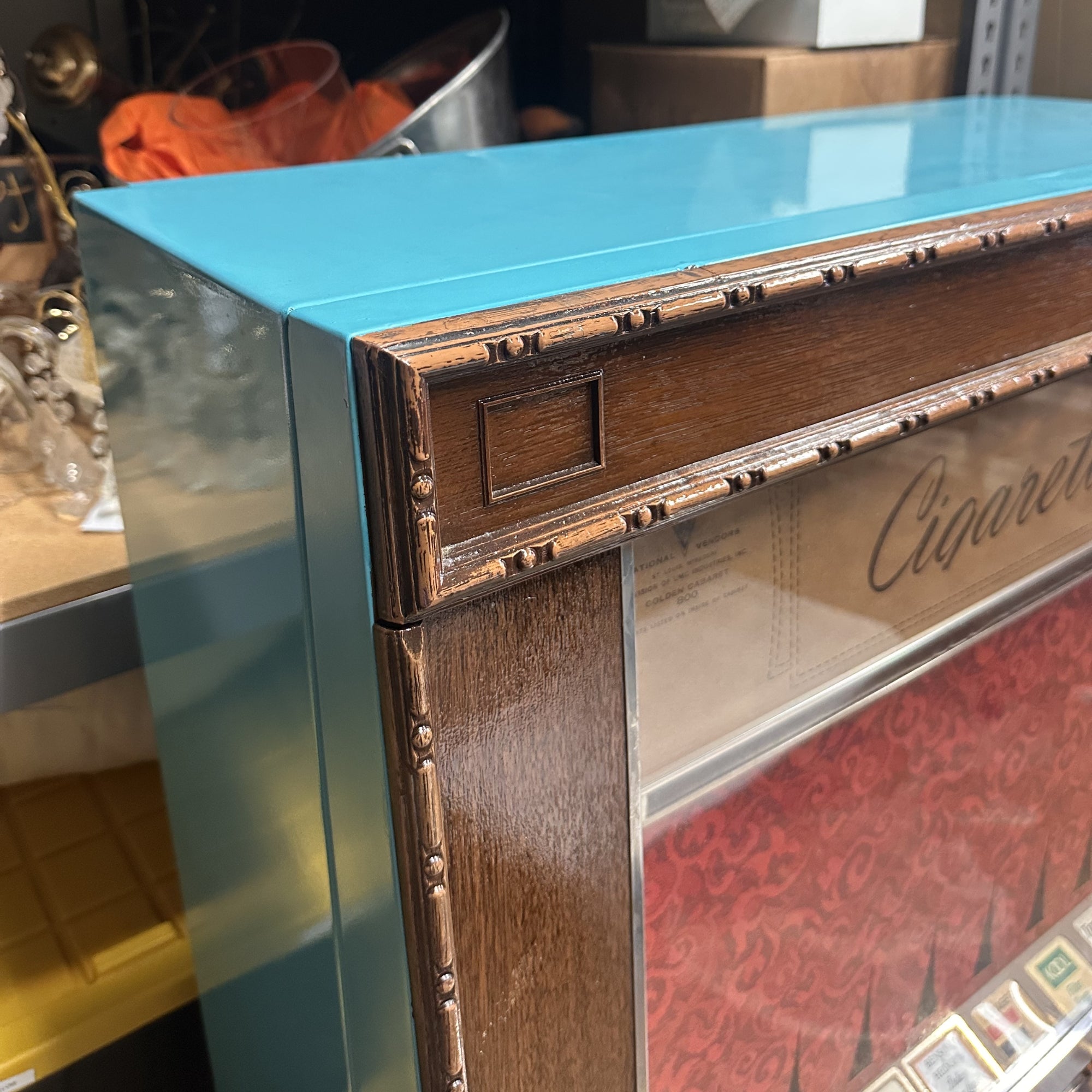 1960s Turquoise and Wood Cigarette Machine – Scout Design Studio