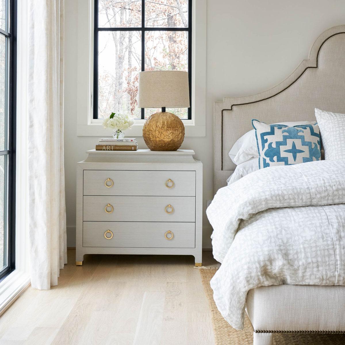 Espionage Chest In Mist Abaca | Natural Grasscloth Nightstand