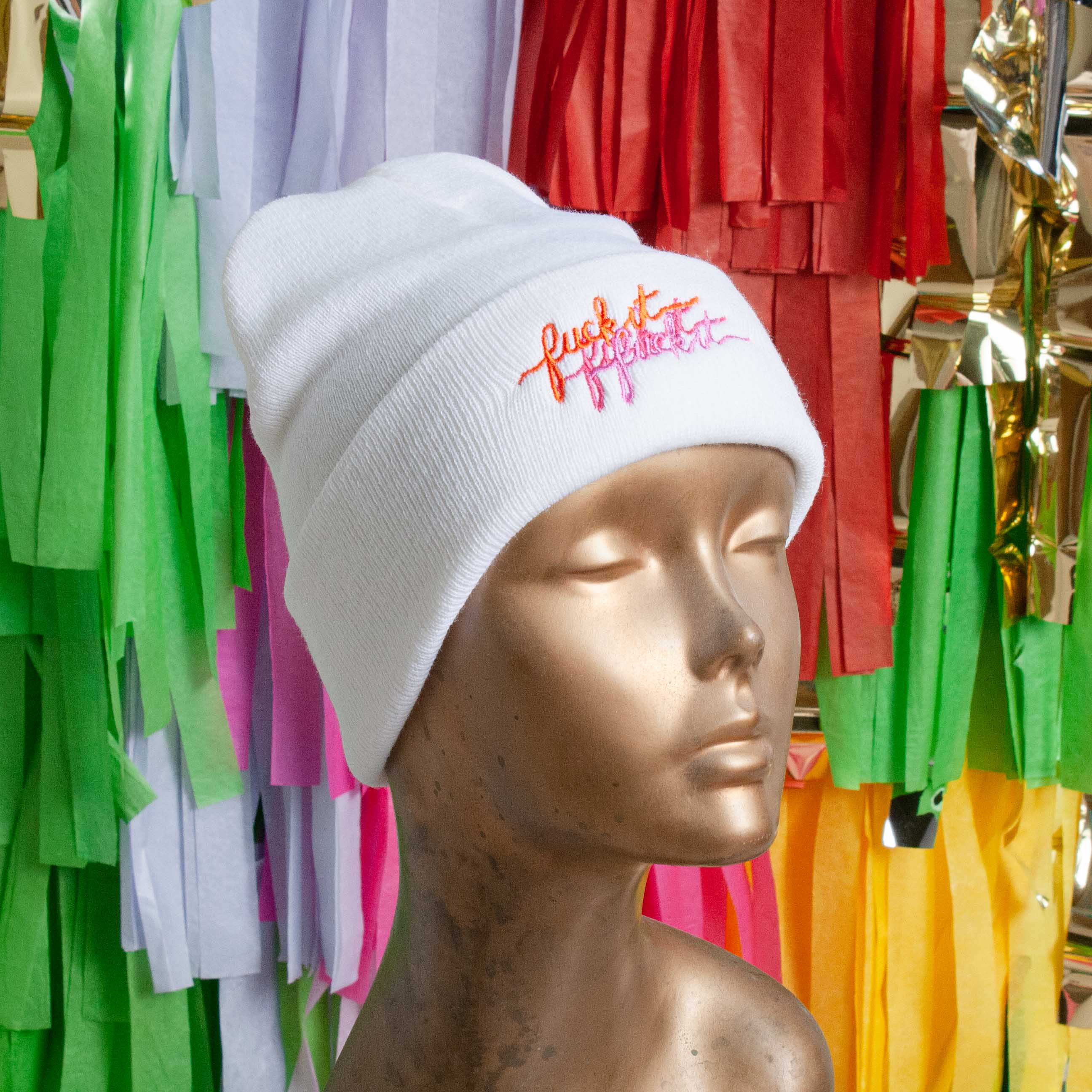 Fuck It Beanie - White | Unique Apparel – Scout Design Studio